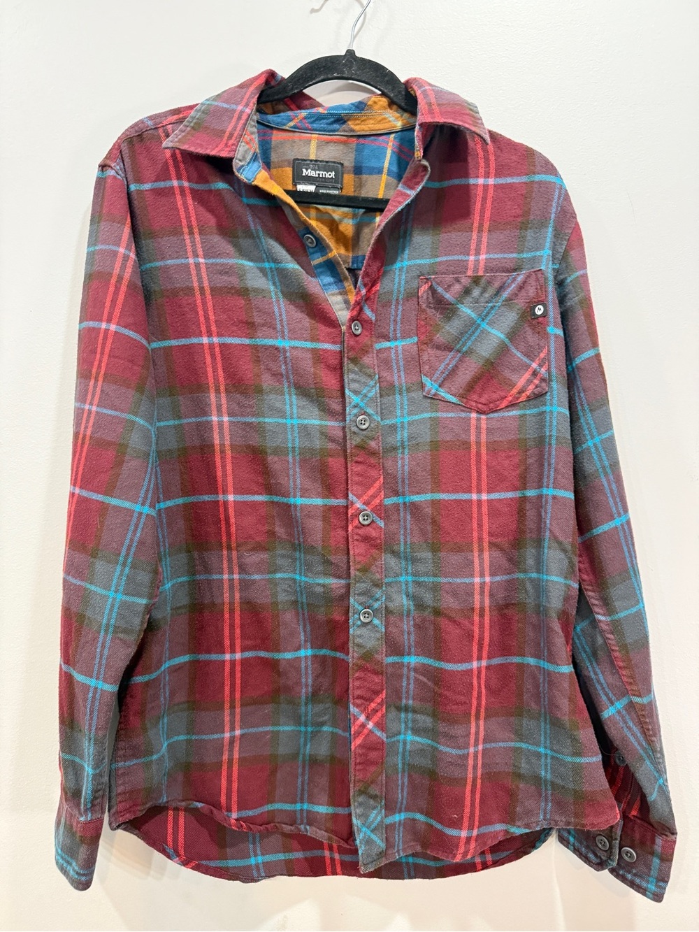 Marmot Men's Red and Blue Plaid Button-Down Shirt